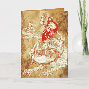 PERCEVAL WITH DRAGON,QUEST HOLY GRAIL Parchment Holiday Card