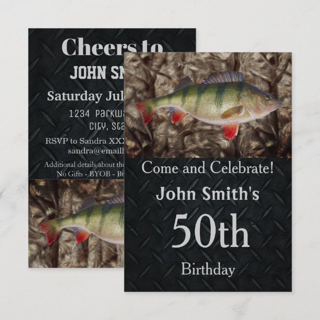 Perch Fishing Birthday Party Men's Invitations (Front/Back)
