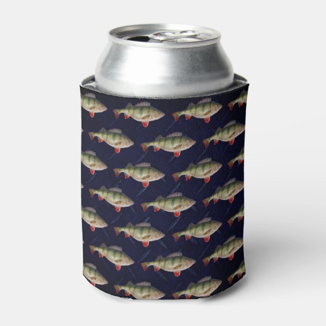 Perch Fishing Blue Beer Can Holder Cooler (Can Front)