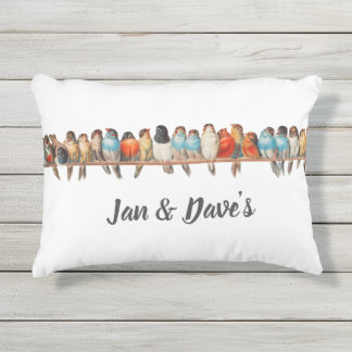 Perch of Birds Vintage Look Outdoor Pillow