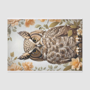 Perched Botanical Great Horned Owl Tissue Paper