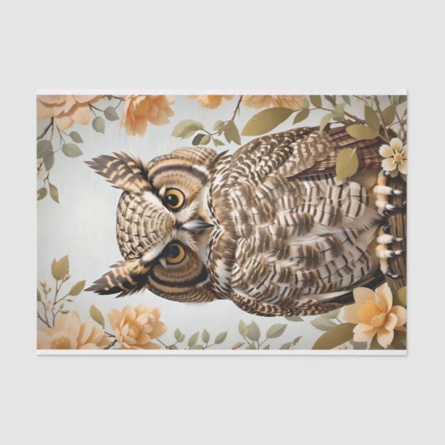 Perched Botanical Great Horned Owl  Tissue Paper (Front)