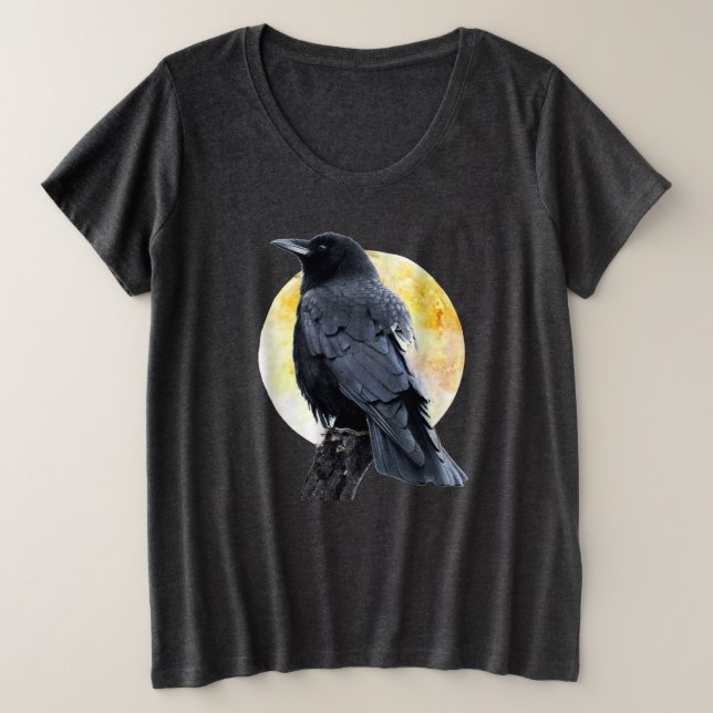 Perched Crow Against Harvest MoonPlus Size T-Shirt (Design Front)