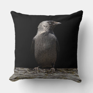 Perched on a Fence Raven Throw Pillow