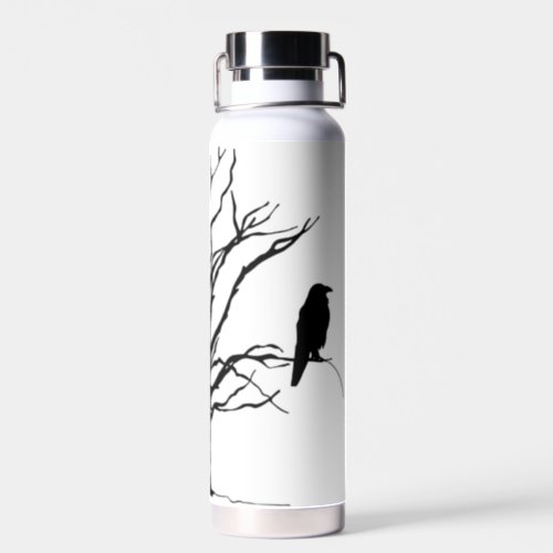 Perched on Tree Black Raven Water Bottle