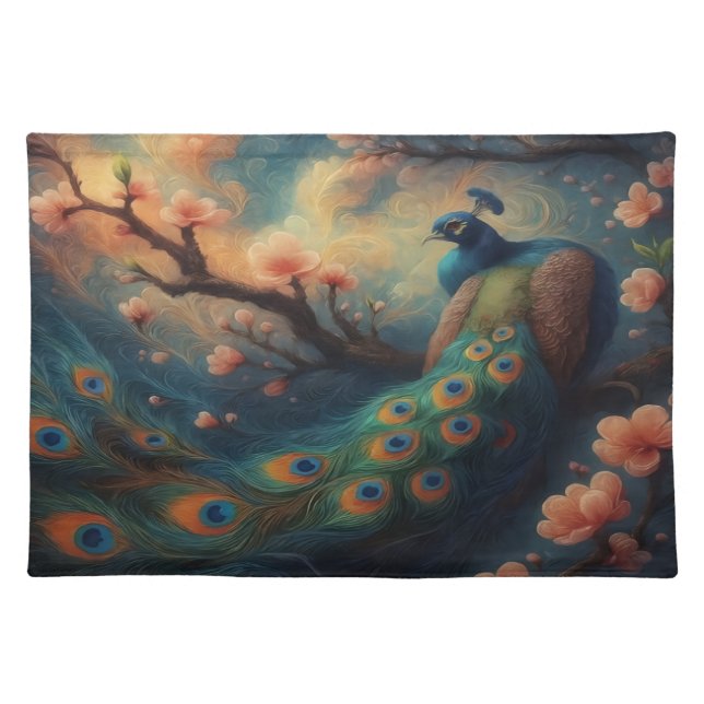 Perched Peacock Cloth Placemat (Front)