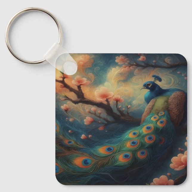 Perched Peacock Keychain (Front)