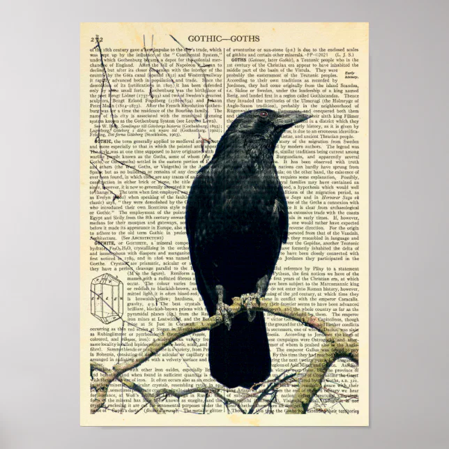 Perched Raven, Crow, Edgar Allan Poe, Gothic Poster
