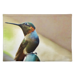 Perched Ruby and Green little Hummingbird Cloth Placemat