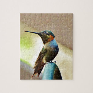 Perched Ruby and Green little Hummingbird Jigsaw Puzzle