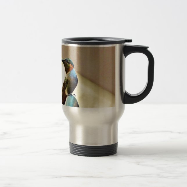 Perched Ruby and Green  little Hummingbird Travel Mug (Right)