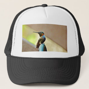 Perched Ruby and Green little Hummingbird Trucker Hat