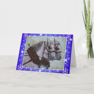 Percheron Draft Horse Christmas Card  blue