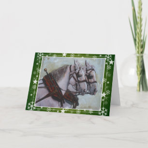 Percheron Draft Horse Christmas Card, green Holiday Card