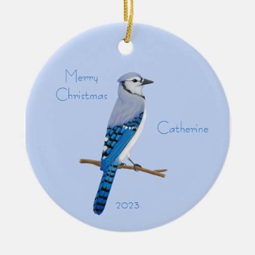 Perching Blue Jay Ceramic Ornament