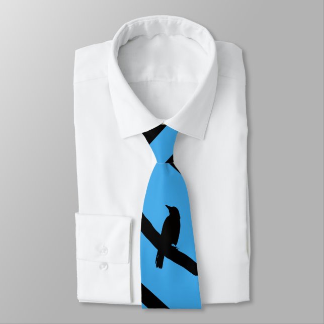 Perching Crow, blue Neck Tie (Tied)