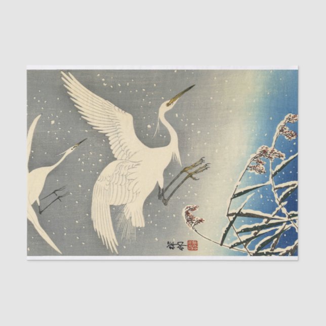 Perching Herons in Snow by Ohara Koson Tissue Paper (Front)