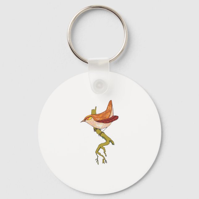 perching wren bird keychain (Front)