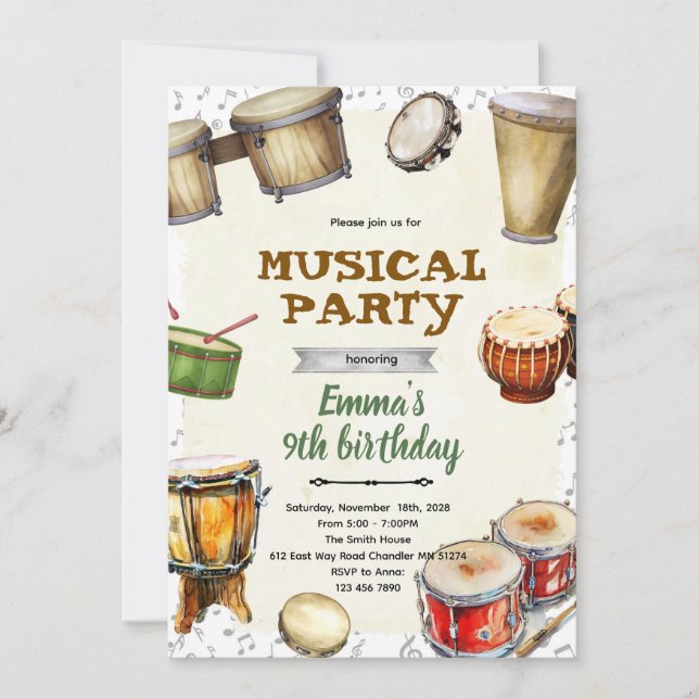 Percussion Birthday party Invitation (Front)