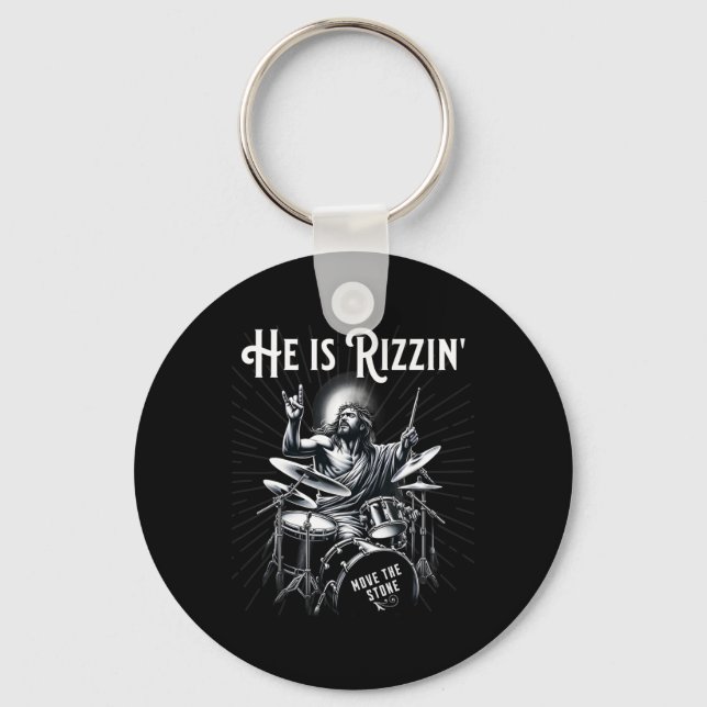 Percussion Drum Funny Rizz He Is Rizzin Jesus Drum Keychain (Front)