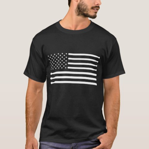 Percussion Drum Sticks Drummer American Flag T_Shirt