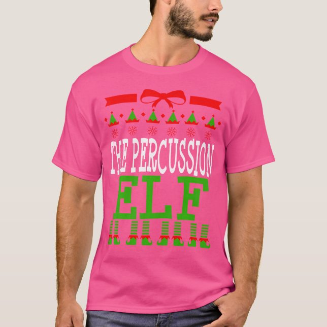 Percussion Elf Funny Matching Marching Band Christ T-Shirt (Front)