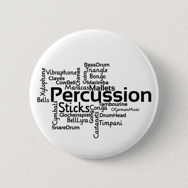 Percussion Word Cloud Black Text Button (Front)