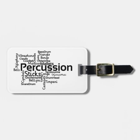 Percussion Word Cloud Black Text Luggage Tag