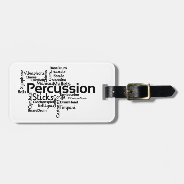 Percussion Word Cloud Black Text Luggage Tag (Front Horizontal)
