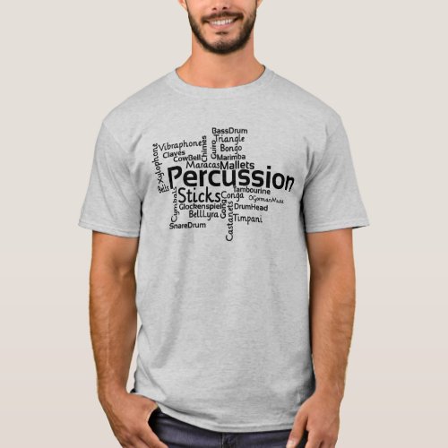Percussion Word Cloud Black Text T_Shirt