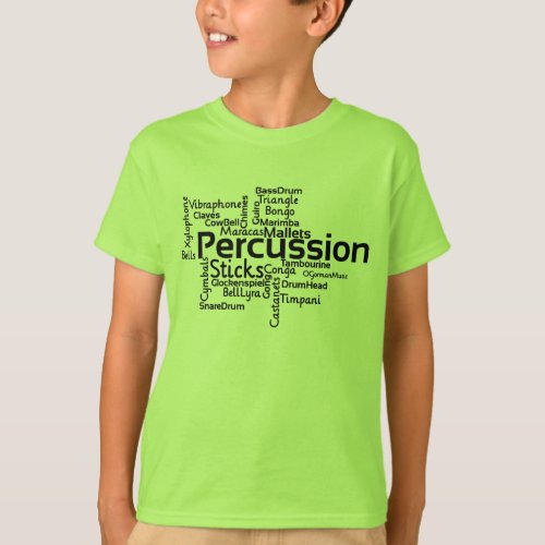 Percussion Word Cloud Black Text T_Shirt