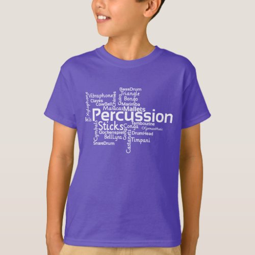 Percussion Word Cloud White Text T_Shirt