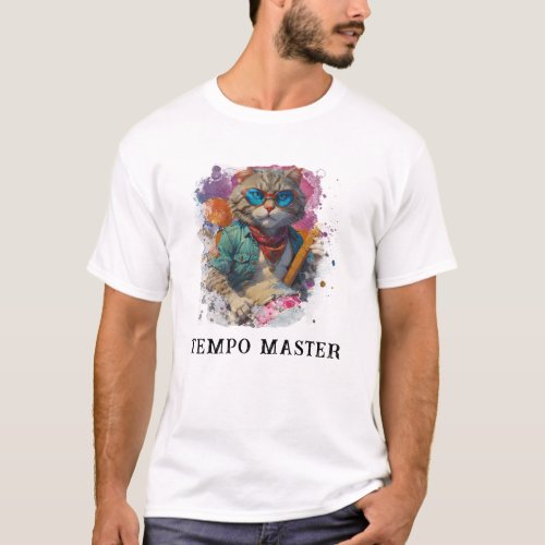 *~* Percussionist Cool Cat AP91  DRUMMER Blue T-Shirt