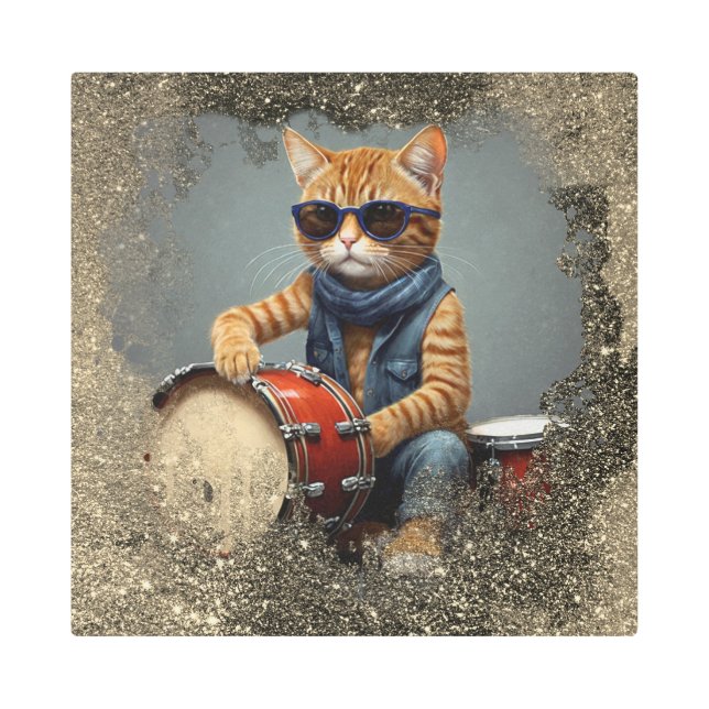 *~* *~* Percussionist Cool Cat AP91  TEAL DRUMMER Metal Print (Front)