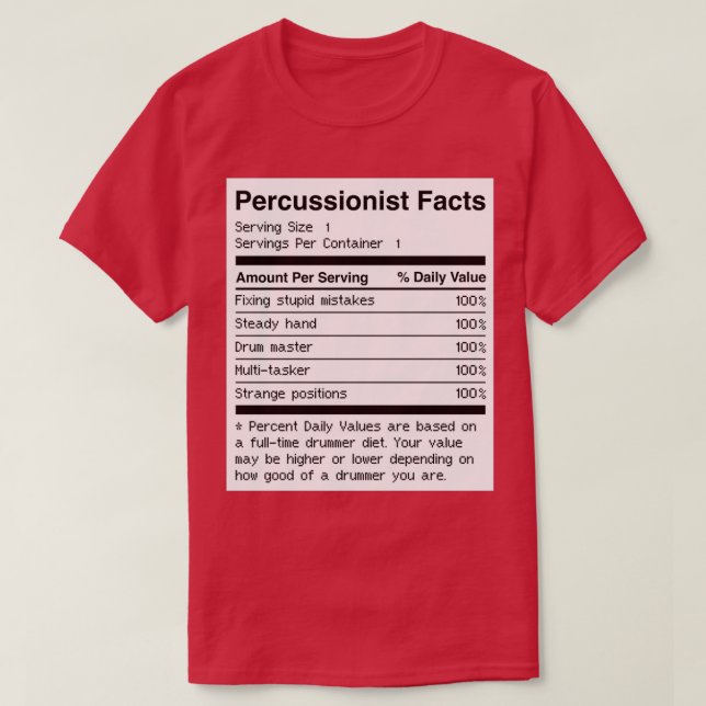 Percussionist Facts Funny Drums Drummer  T-Shirt (Design Front)