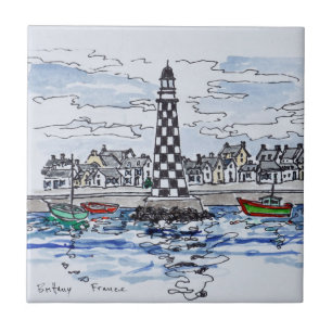Perdrix Lighthouse, Loctudy   Brittany, France Ceramic Tile
