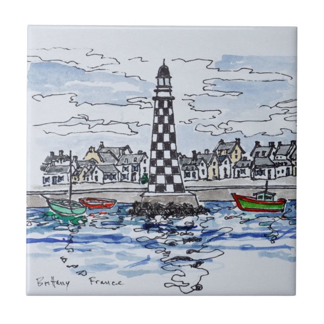 Perdrix Lighthouse, Loctudy | Brittany, France Ceramic Tile (Front)