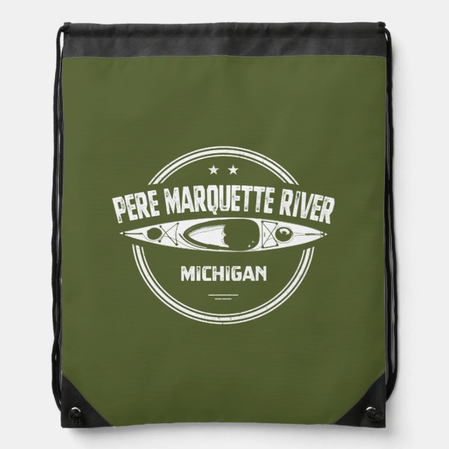 Pere Marquette River Michigan Kayaking Drawstring Bag (Front)