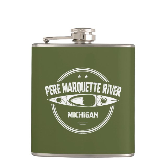 Pere Marquette River Michigan Kayaking Flask (Front)