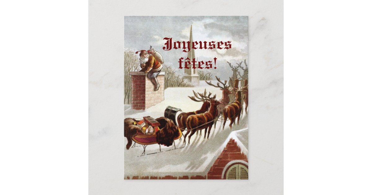 Pere Noel Avec Traineau Et Renne Cartes Postales Postcard Zazzle Com