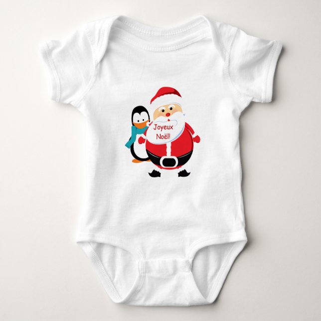 Père Noël et Manchot Santa Claus infant t-shirt Baby Bodysuit (Front)