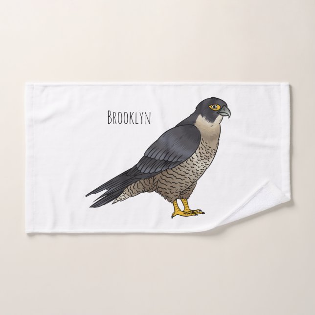Peregrine falcon bird cartoon illustration  bath towel set (Hand Towel)