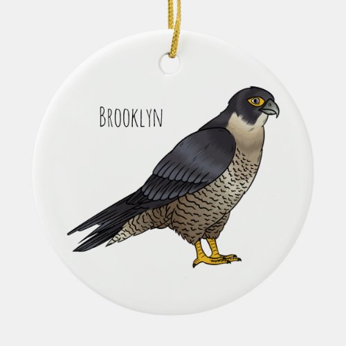 Peregrine falcon bird cartoon illustration ceramic ornament