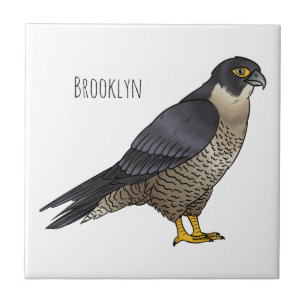 Peregrine falcon bird cartoon illustration ceramic tile