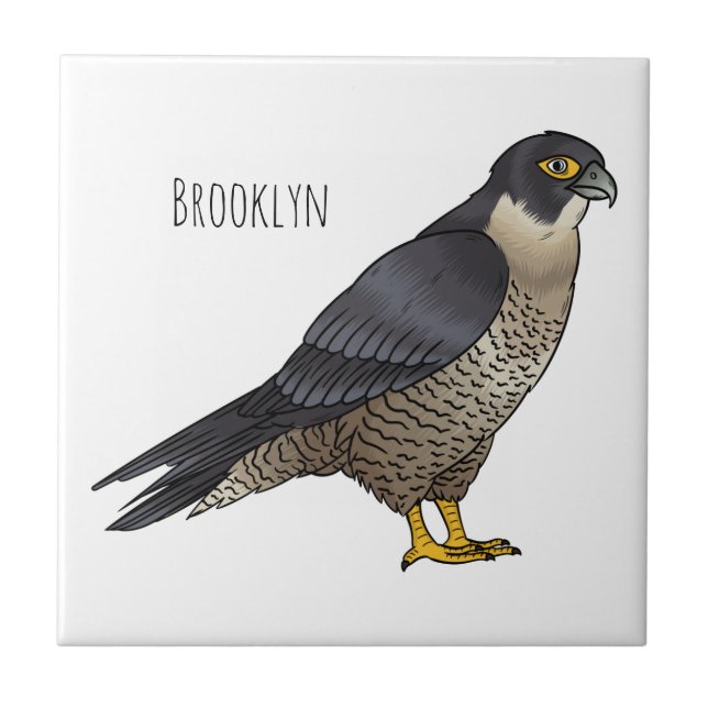 Peregrine falcon bird cartoon illustration  ceramic tile (Front)