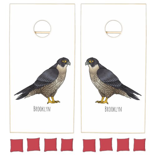 Peregrine falcon bird cartoon illustration cornhole set