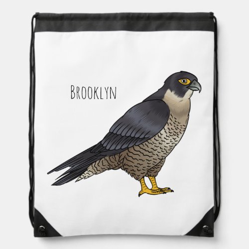 Peregrine falcon bird cartoon illustration  drawstring bag