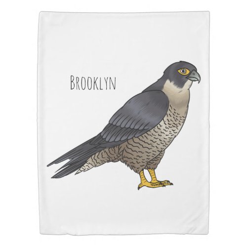 Peregrine falcon bird cartoon illustration  duvet cover