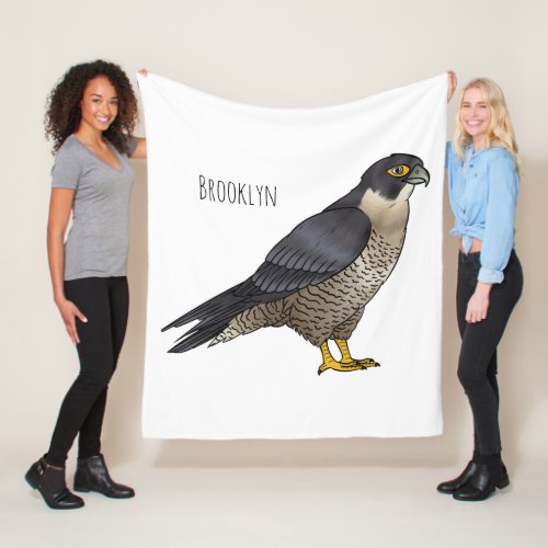 Peregrine falcon bird cartoon illustration  fleece blanket