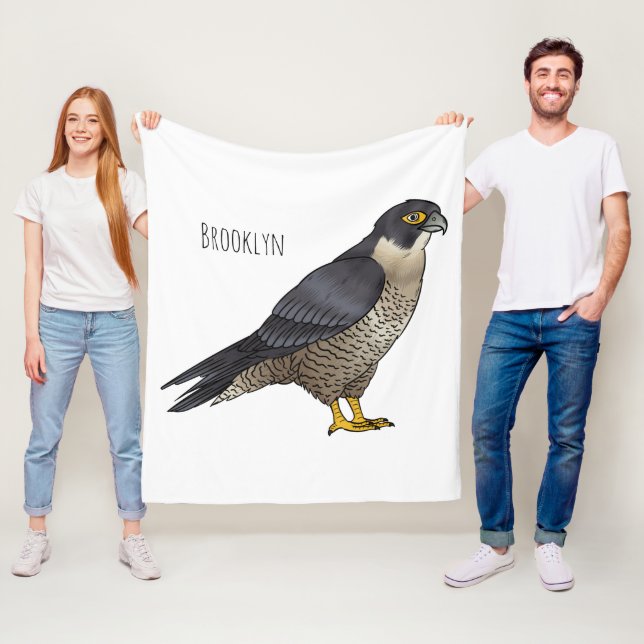 Peregrine falcon bird cartoon illustration  fleece blanket (In Situ)